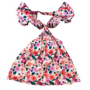 Floral Cutout Mini Dress Smocked Puff Sleeve Pink Orange Purple Summer Sundress
